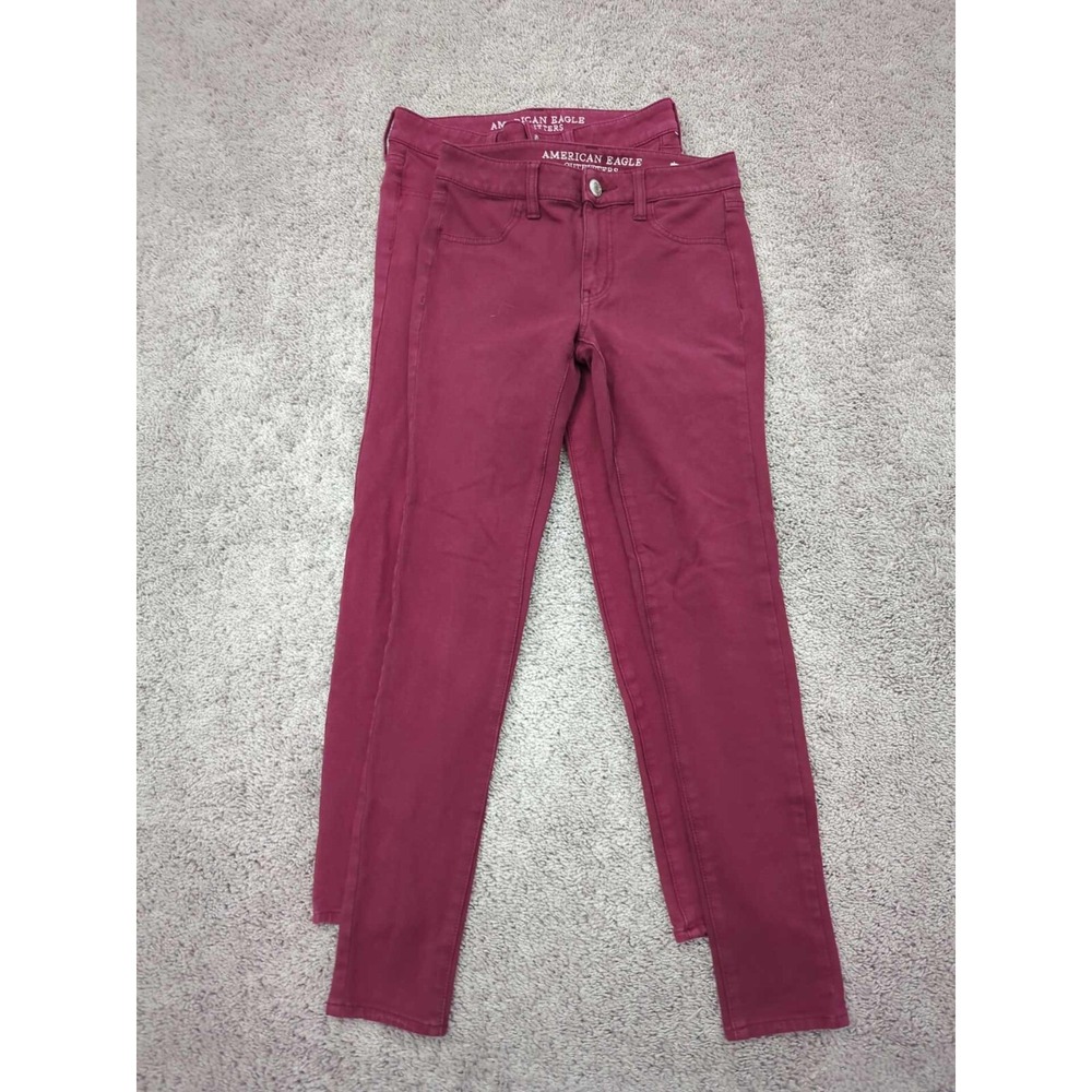 Lot of 2 American Eagle Pants Womens Size 2 Red Skinny Jegging Super Stretch